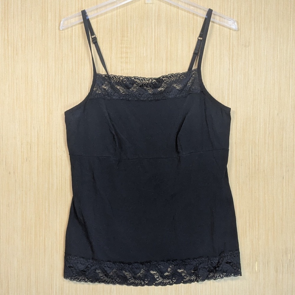 APT 9 Essentials Black Lace Trim Cami Tank Top Stretch Layering Casual Womens XL